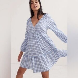 HATCH Maternity Blue Gingham V-Neck Dress with pockets